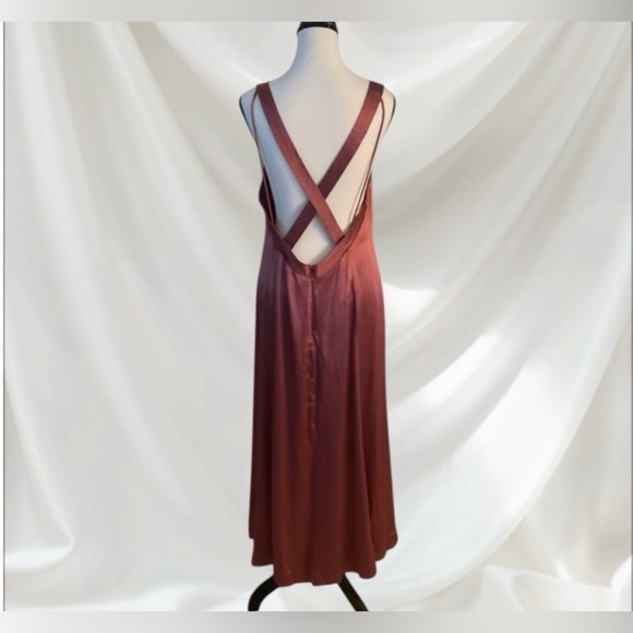 Anthropologie Cross Back Satin Midi Dress Size 10 NWT Pink Mauve $170 MSRP - Picture 6 of 11